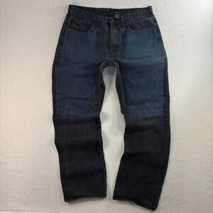 Y2K Rocawear Baggy Jeans Men 36x33 Black Blue Double Front Two Tone Embroidered